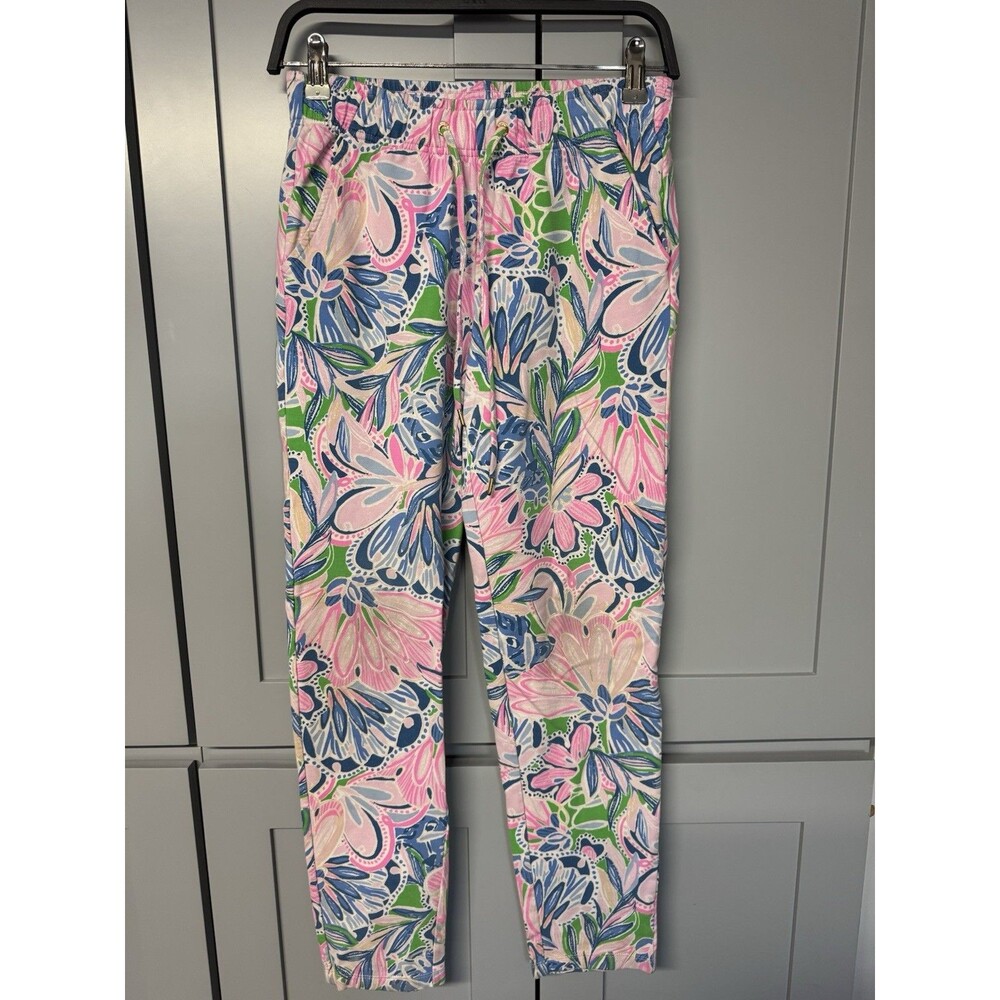 Lilly‎ Pulitzer Ocean Trail Floral Drawstring Jogger Pants Pink Blue Green XS